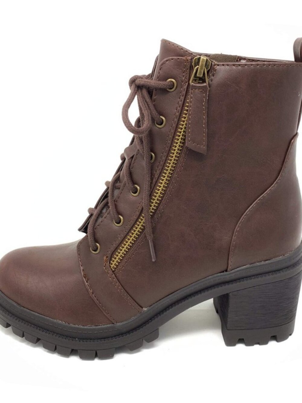 Indiana Women's Faux Leather Lace Up High Chunky Heel Ankle Booties